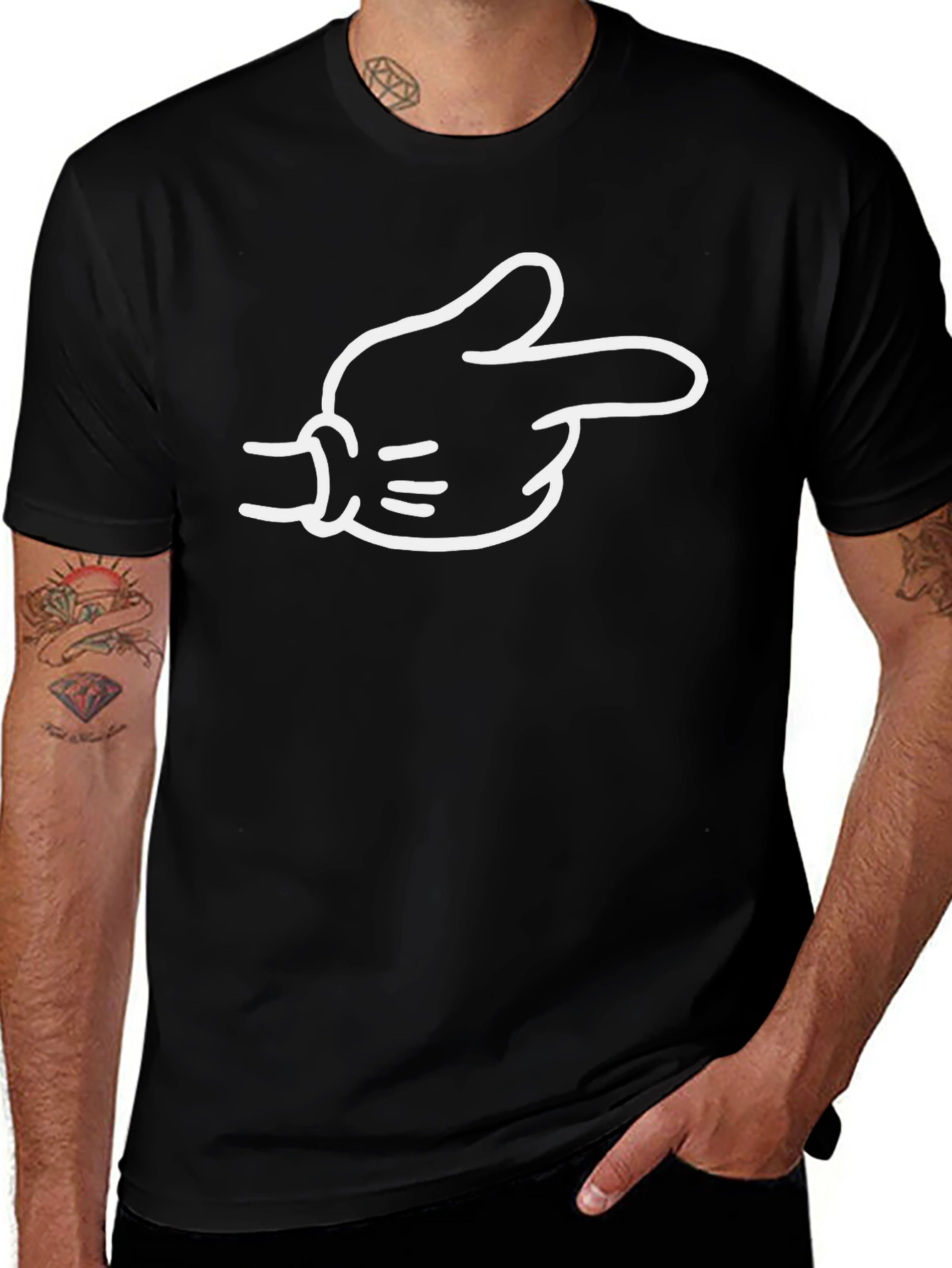 Funny Cartoon Hand Gesture Black T-Shirt