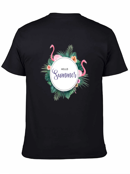 Tropical Flamingo Black T-Shirt - Hello Summer Design