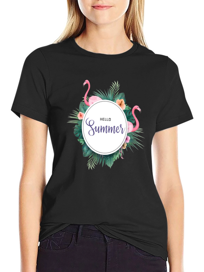Tropical Flamingo Black T-Shirt - Hello Summer Design