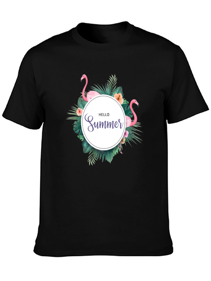 Tropical Flamingo Black T-Shirt - Hello Summer Design