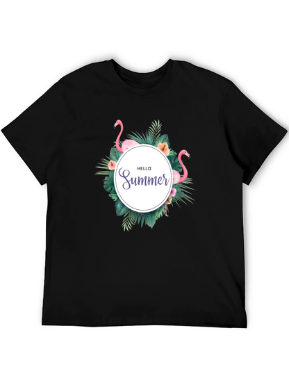 Tropical Flamingo Black T-Shirt - Hello Summer Design