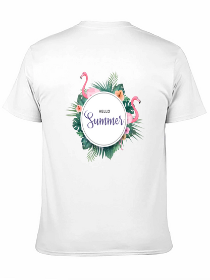 Tropical Flamingo Black T-Shirt - Hello Summer Design