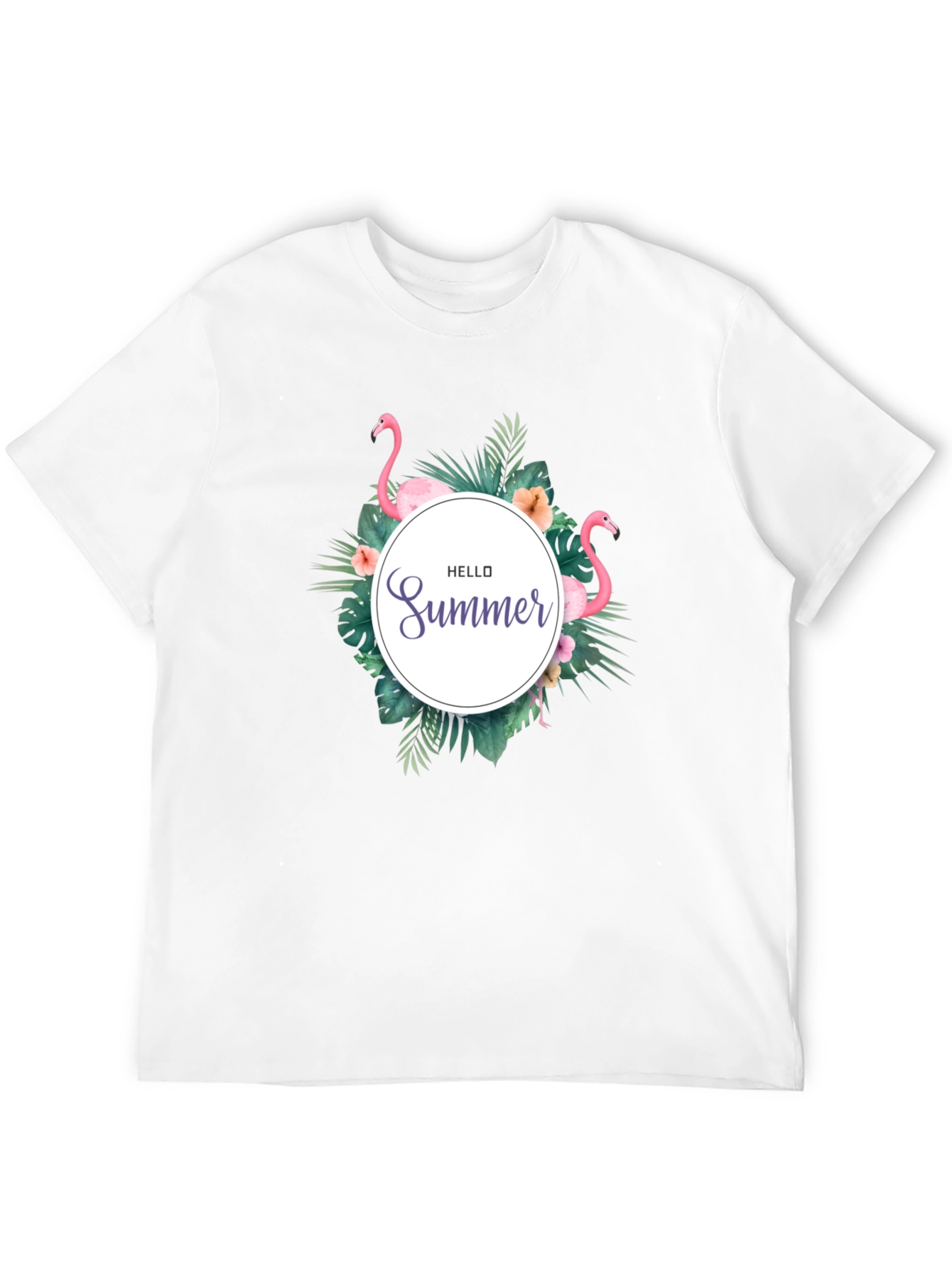 Tropical Flamingo Black T-Shirt - Hello Summer Design