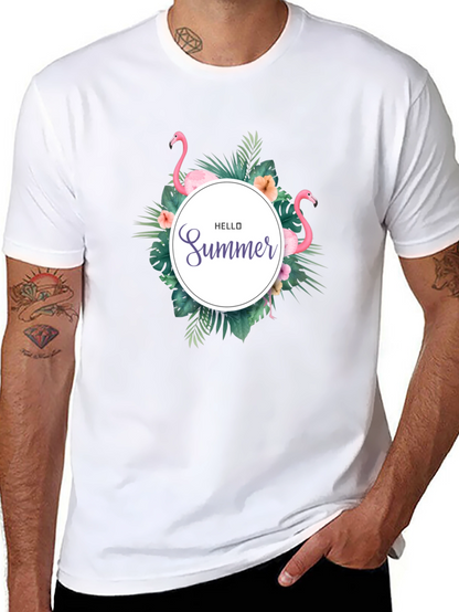 Tropical Flamingo Black T-Shirt - Hello Summer Design