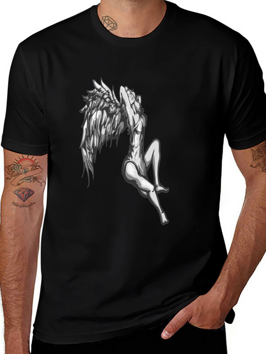 Angel Wings Graphic Print Black T-Shirt