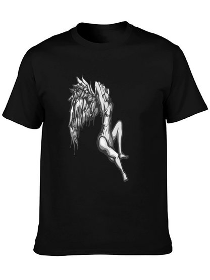 Angel Wings Graphic Print Black T-Shirt