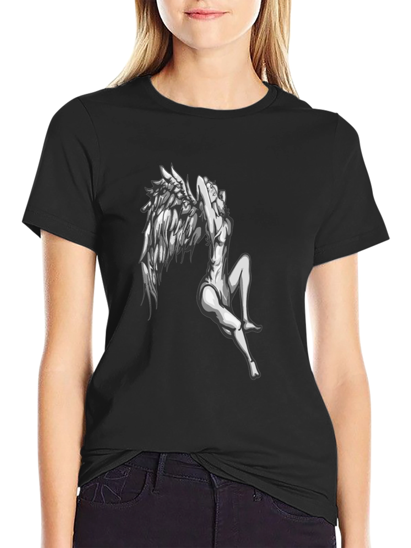 Angel Wings Graphic Print Black T-Shirt