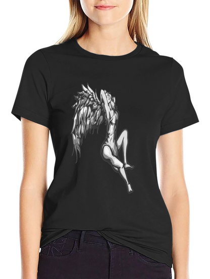 Angel Wings Graphic Print Black T-Shirt
