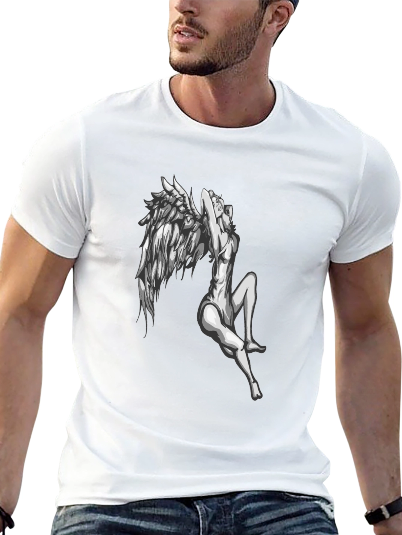 Angel Wings Graphic Print Black T-Shirt