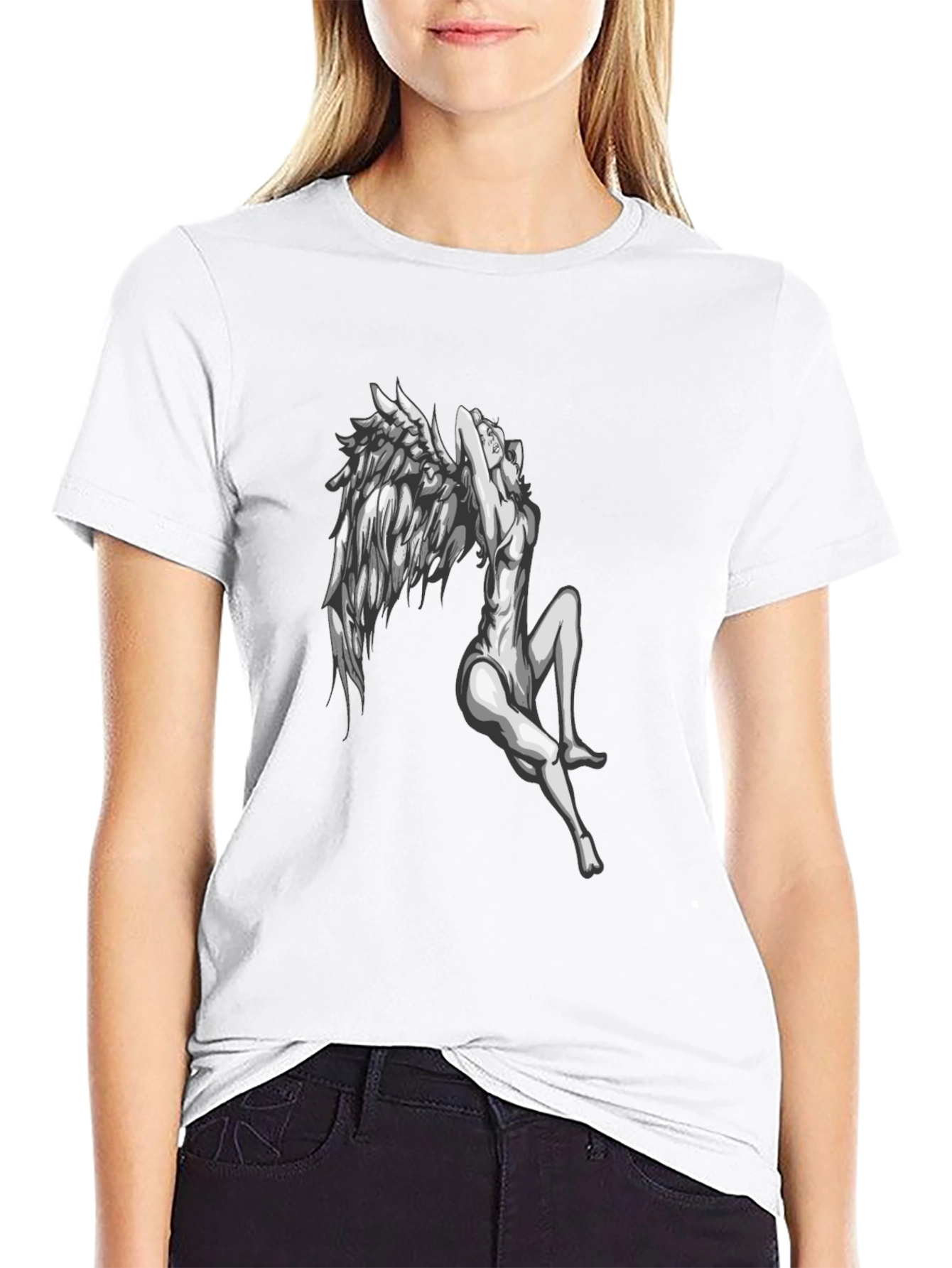 Angel Wings Graphic Print Black T-Shirt