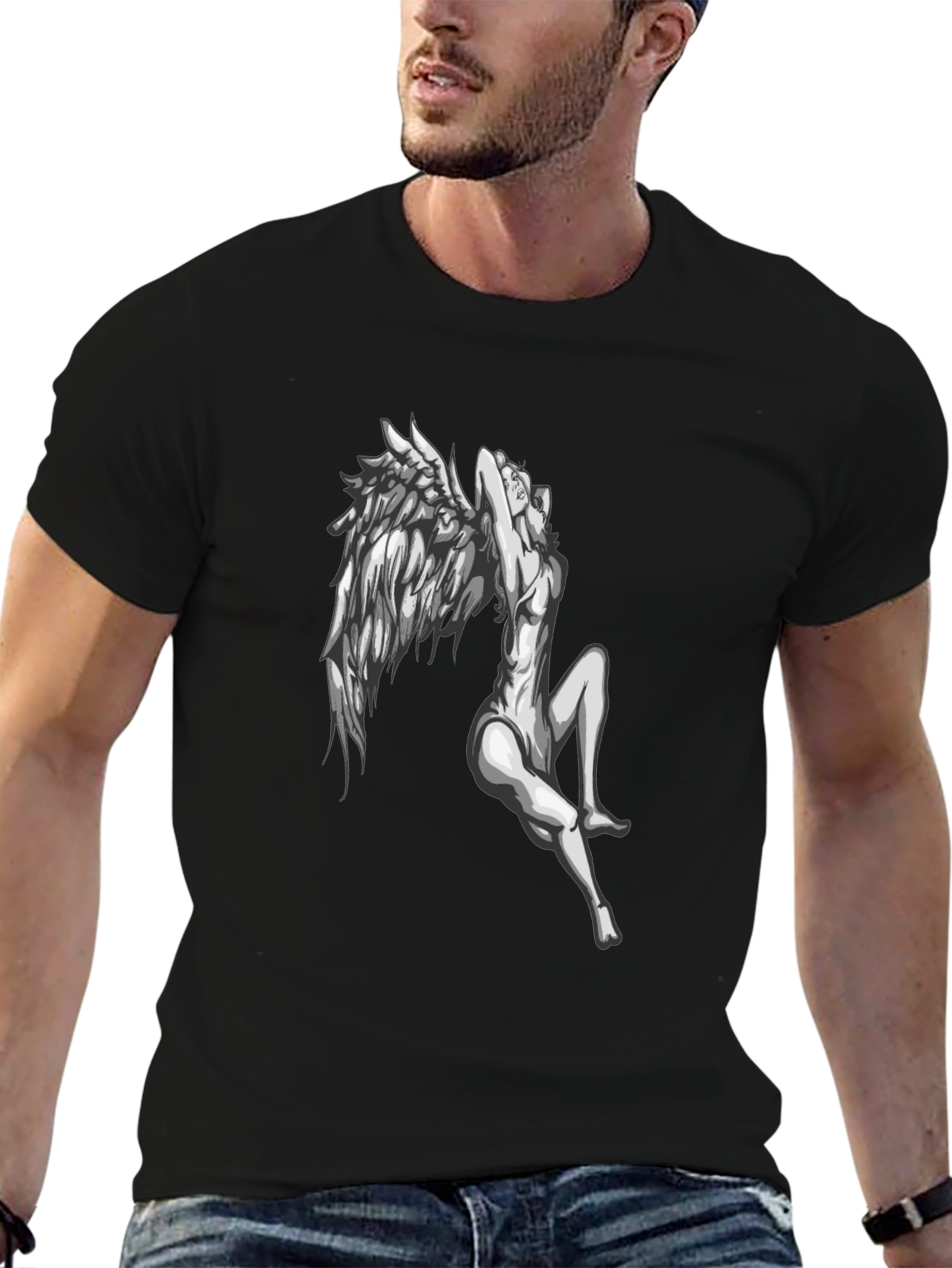 Angel Wings Graphic Print Black T-Shirt