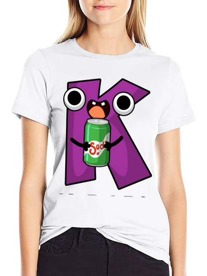 Letter K Soda Pop Cartoon Graphic T-Shirt