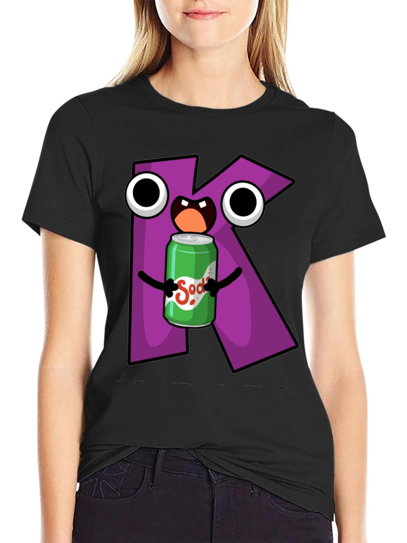 Letter K Soda Pop Cartoon Graphic T-Shirt