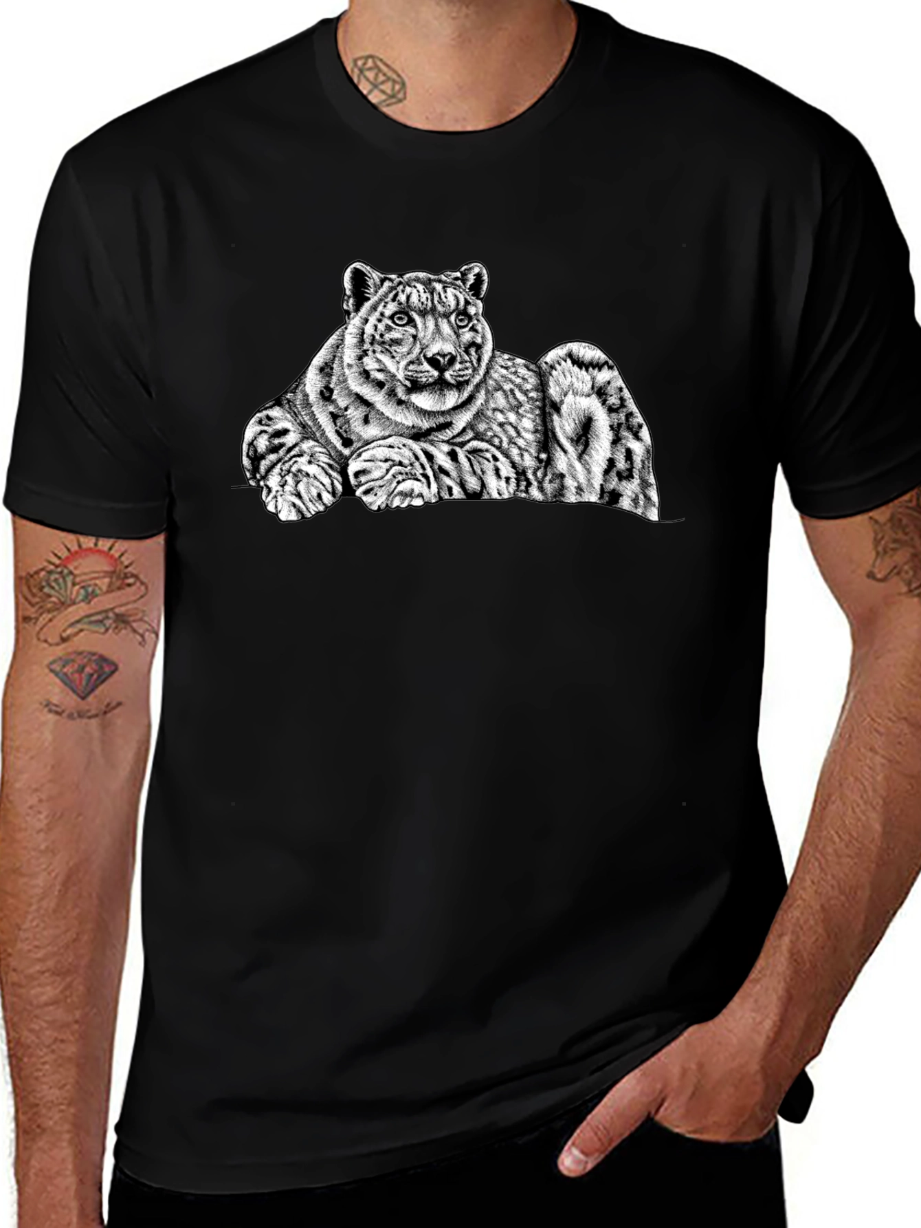 Snow Leopard Graphic Tee - Mens Black T-Shirt