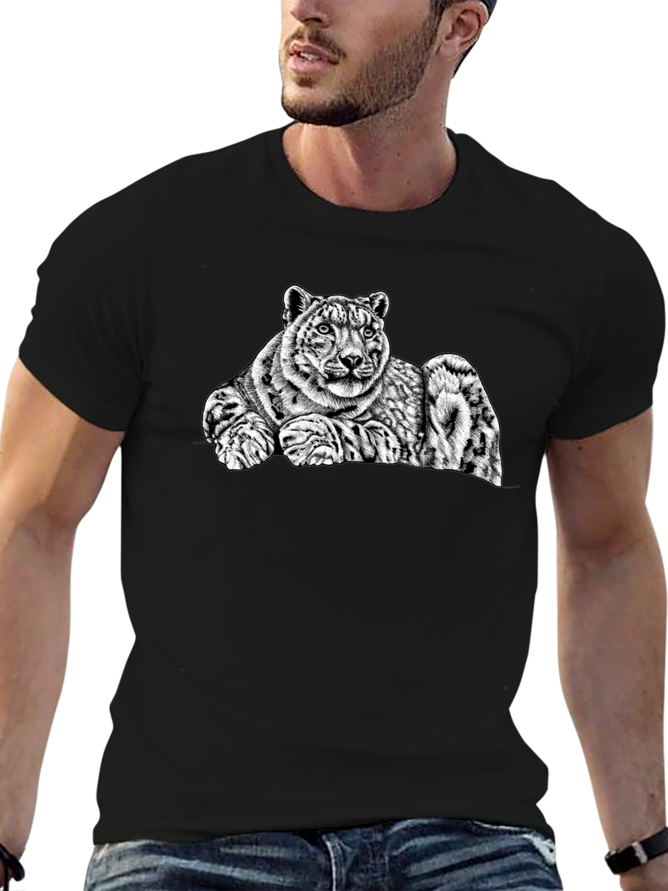 Snow Leopard Graphic Tee - Mens Black T-Shirt