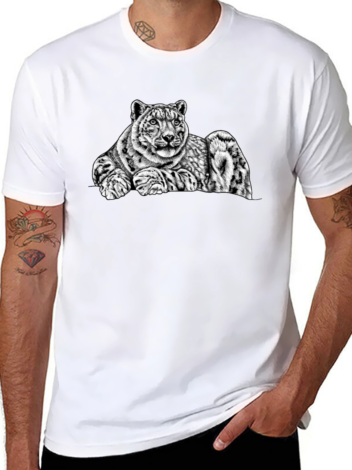 Snow Leopard Graphic Tee - Mens Black T-Shirt