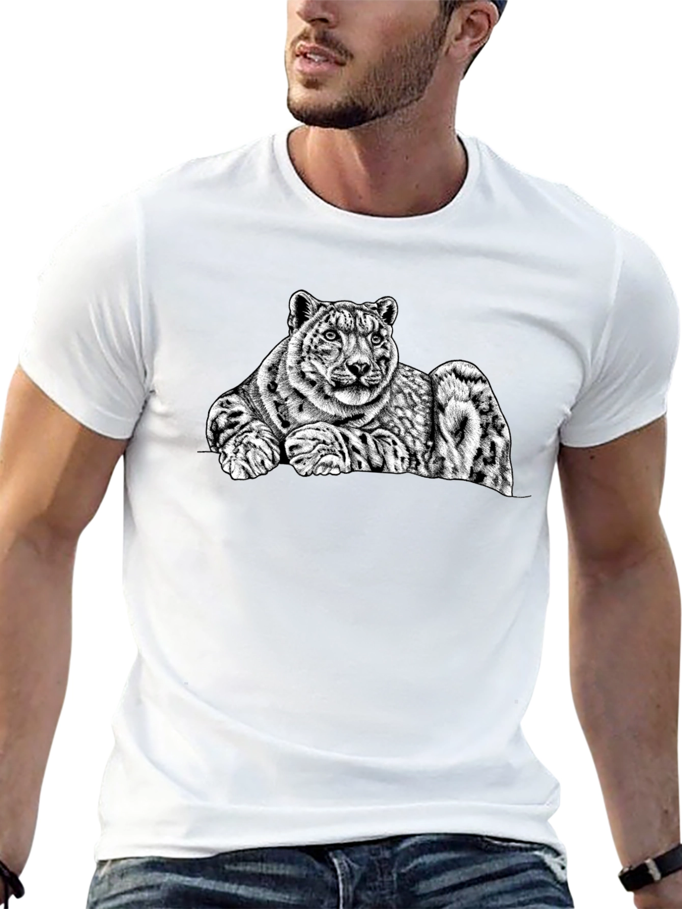 Snow Leopard Graphic Tee - Mens Black T-Shirt