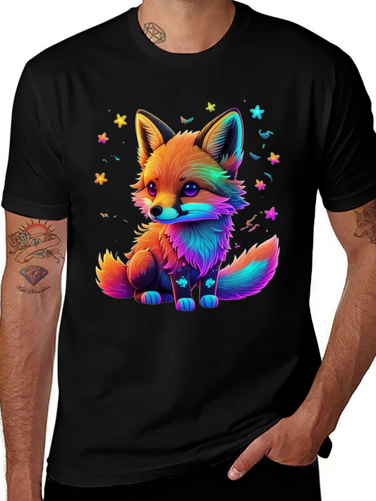 Rainbow Fox Graphic Black T-Shirt