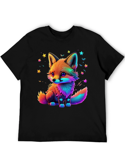 Rainbow Fox Graphic Black T-Shirt