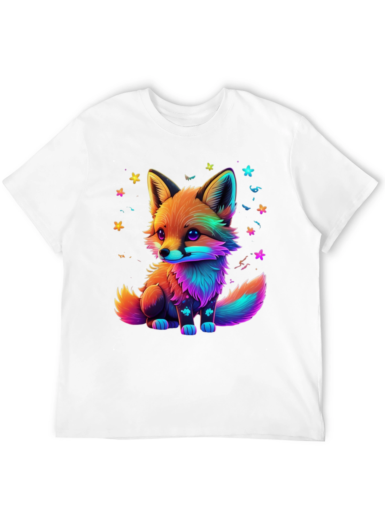 Rainbow Fox Graphic Black T-Shirt