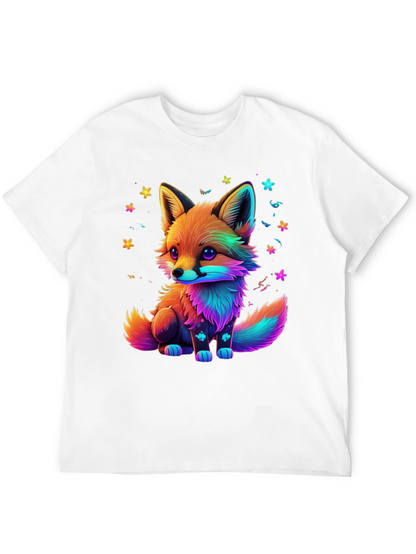 Rainbow Fox Graphic Black T-Shirt