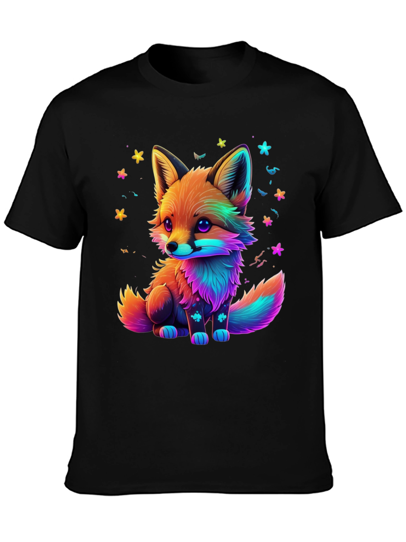 Rainbow Fox Graphic Black T-Shirt