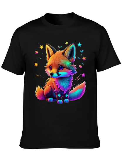 Rainbow Fox Graphic Black T-Shirt