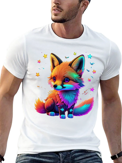 Rainbow Fox Graphic Black T-Shirt
