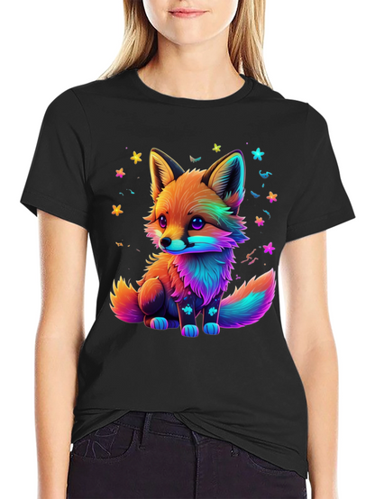 Rainbow Fox Graphic Black T-Shirt