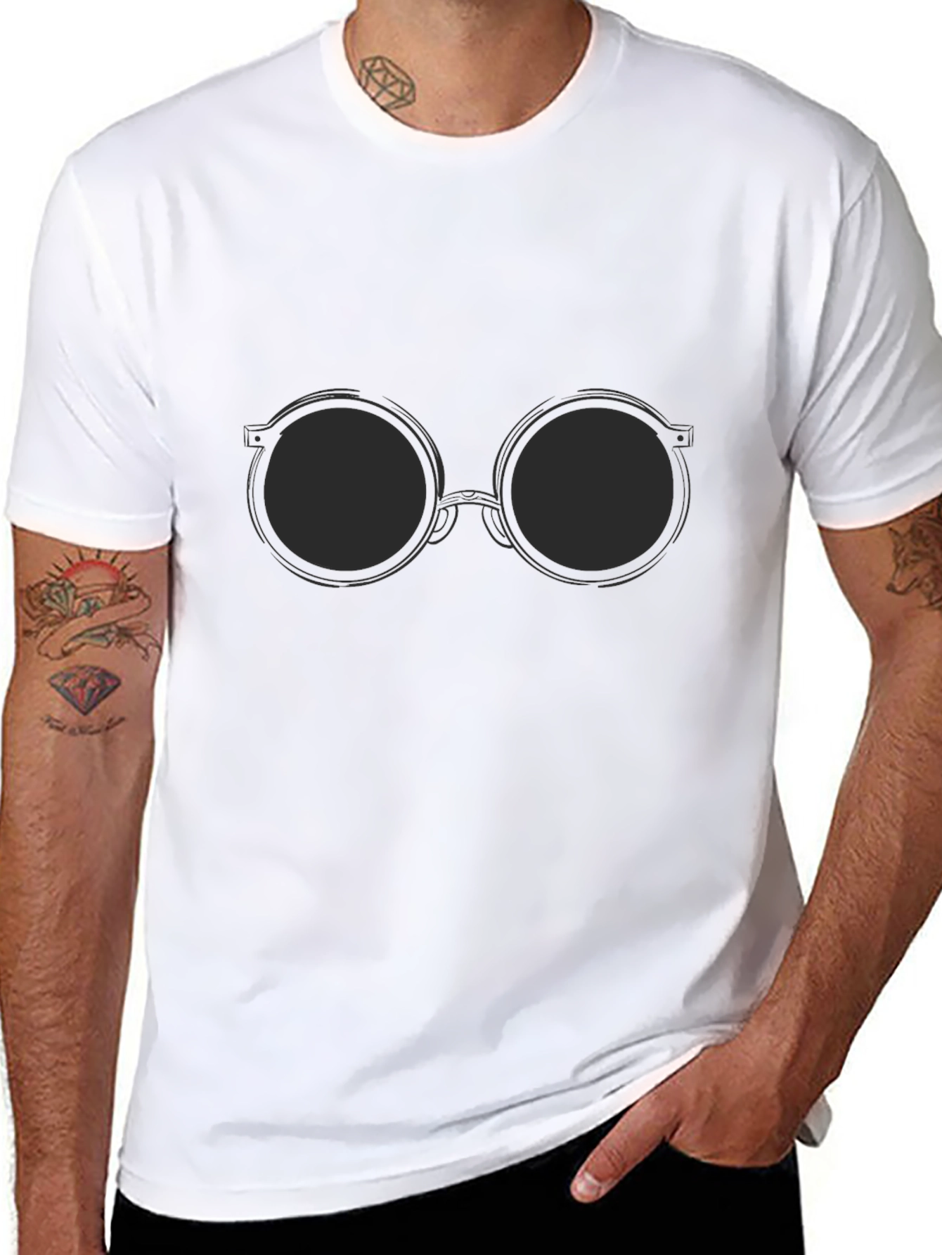 Black T-Shirt with Round Sunglasses Design
