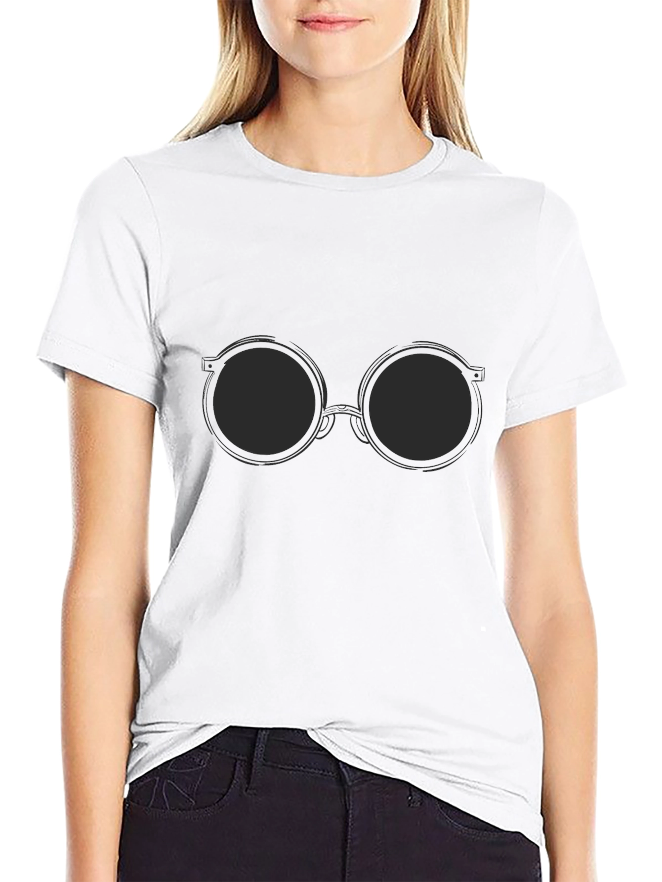 Black T-Shirt with Round Sunglasses Design