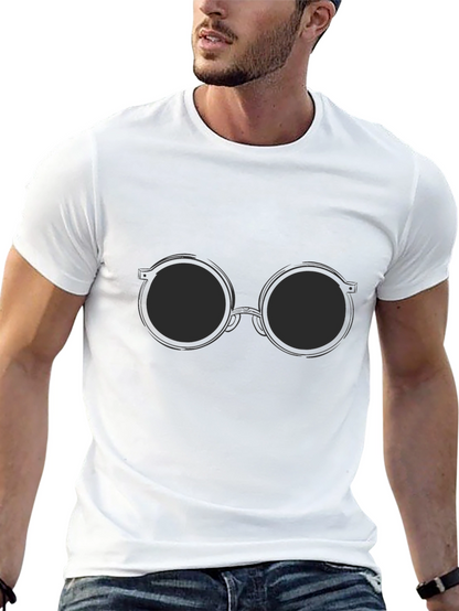 Black T-Shirt with Round Sunglasses Design