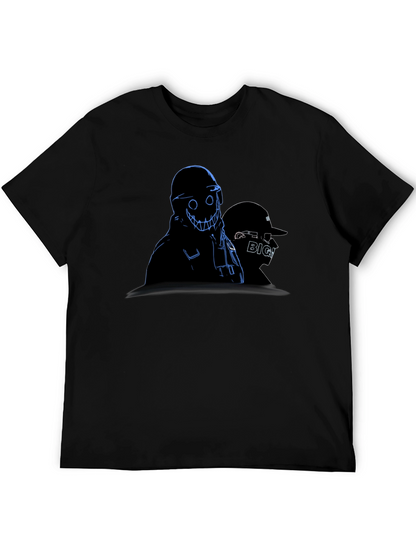 Mens Black Graphic Tee - Creepy Animated Design