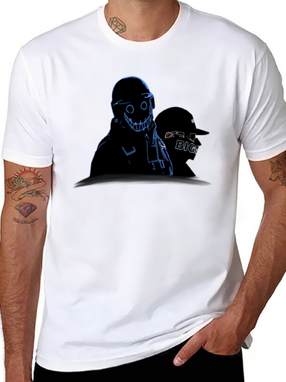 Mens Black Graphic Tee - Creepy Animated Design