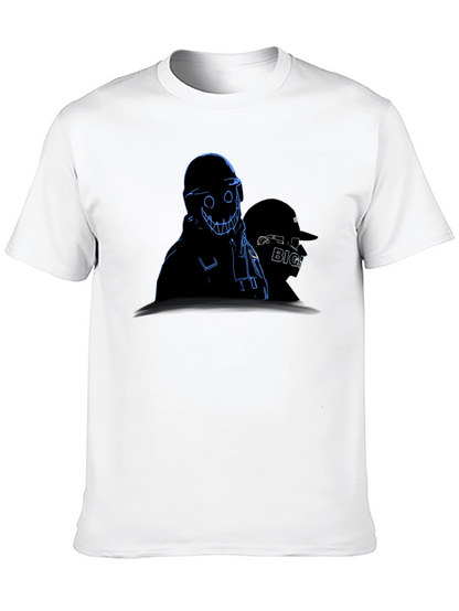 Mens Black Graphic Tee - Creepy Animated Design