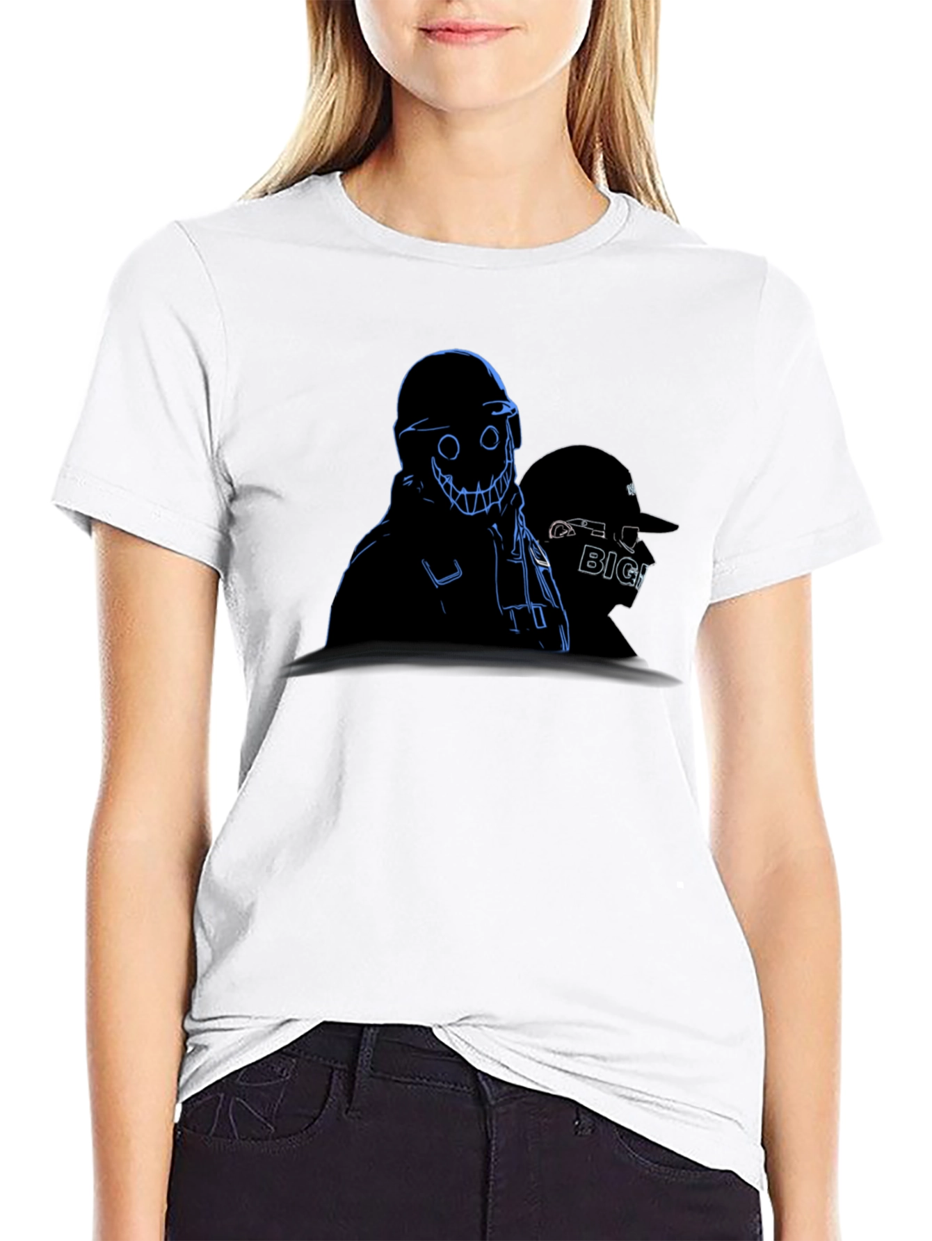 Mens Black Graphic Tee - Creepy Animated Design