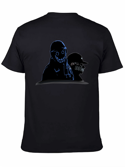 Mens Black Graphic Tee - Creepy Animated Design