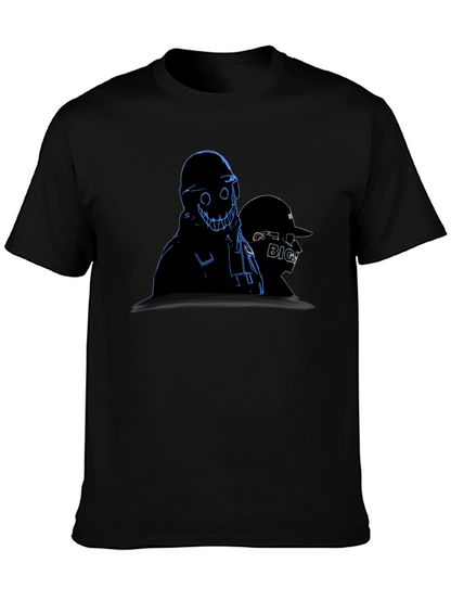Mens Black Graphic Tee - Creepy Animated Design