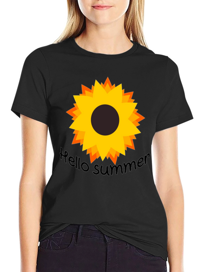 Hello Summer Sunflower Black Tee