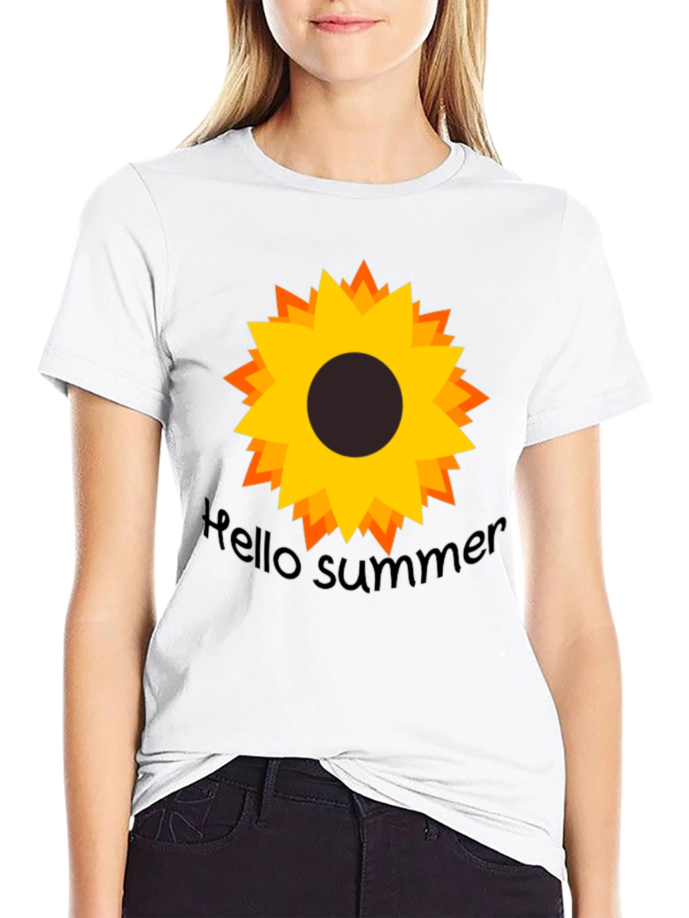 Hello Summer Sunflower Black Tee