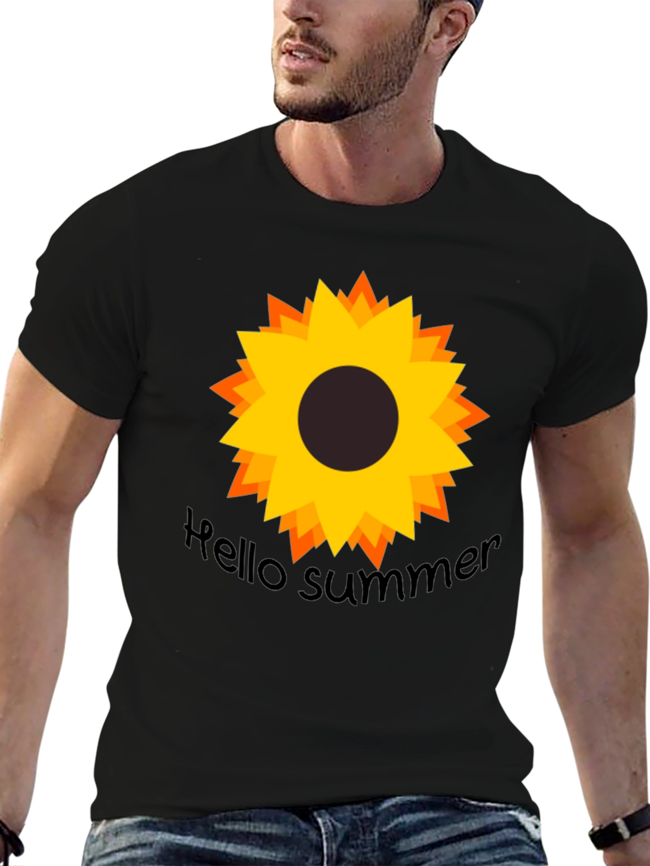 Hello Summer Sunflower Black Tee