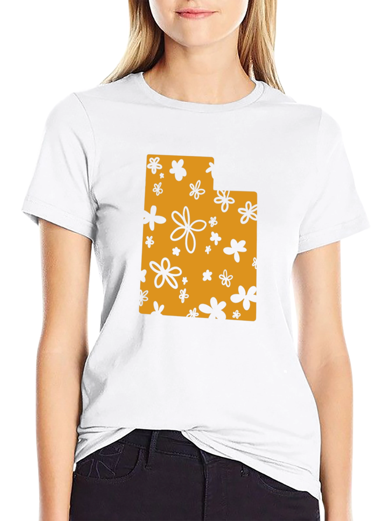 Floral Utah State T-Shirt - Black