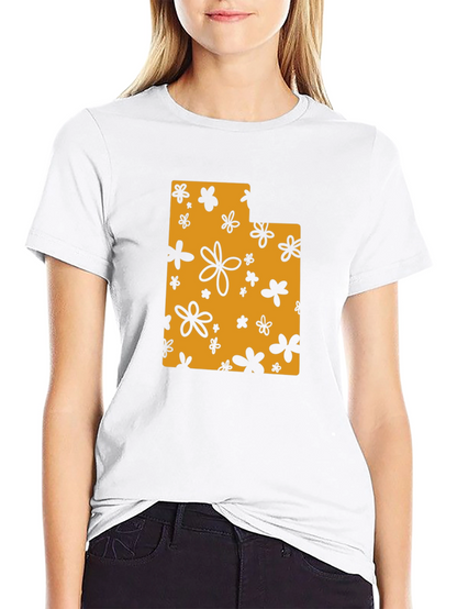 Floral Utah State T-Shirt - Black