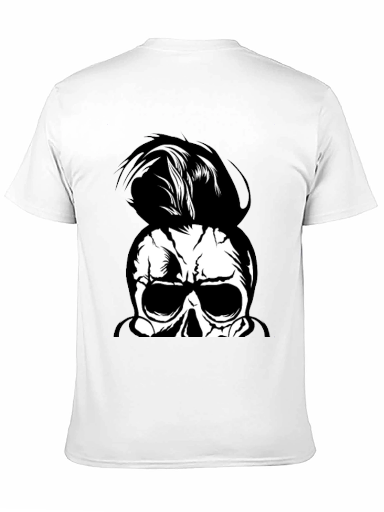 Skull Man Bun Graphic Tee - Black Cotton