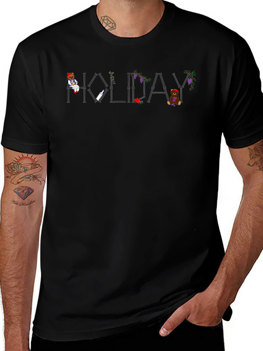 Holiday Graphic Print Mens Black T-Shirt
