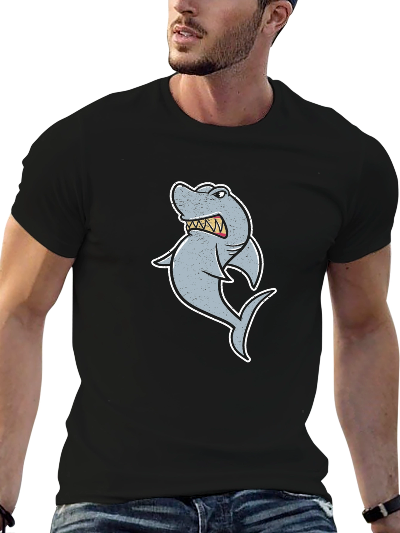 Cartoon Shark Graphic Tee - Black