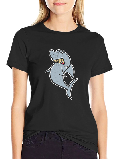 Cartoon Shark Graphic Tee - Black