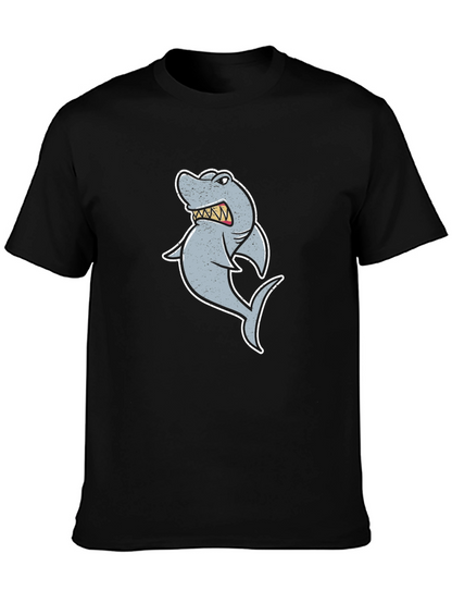 Cartoon Shark Graphic Tee - Black