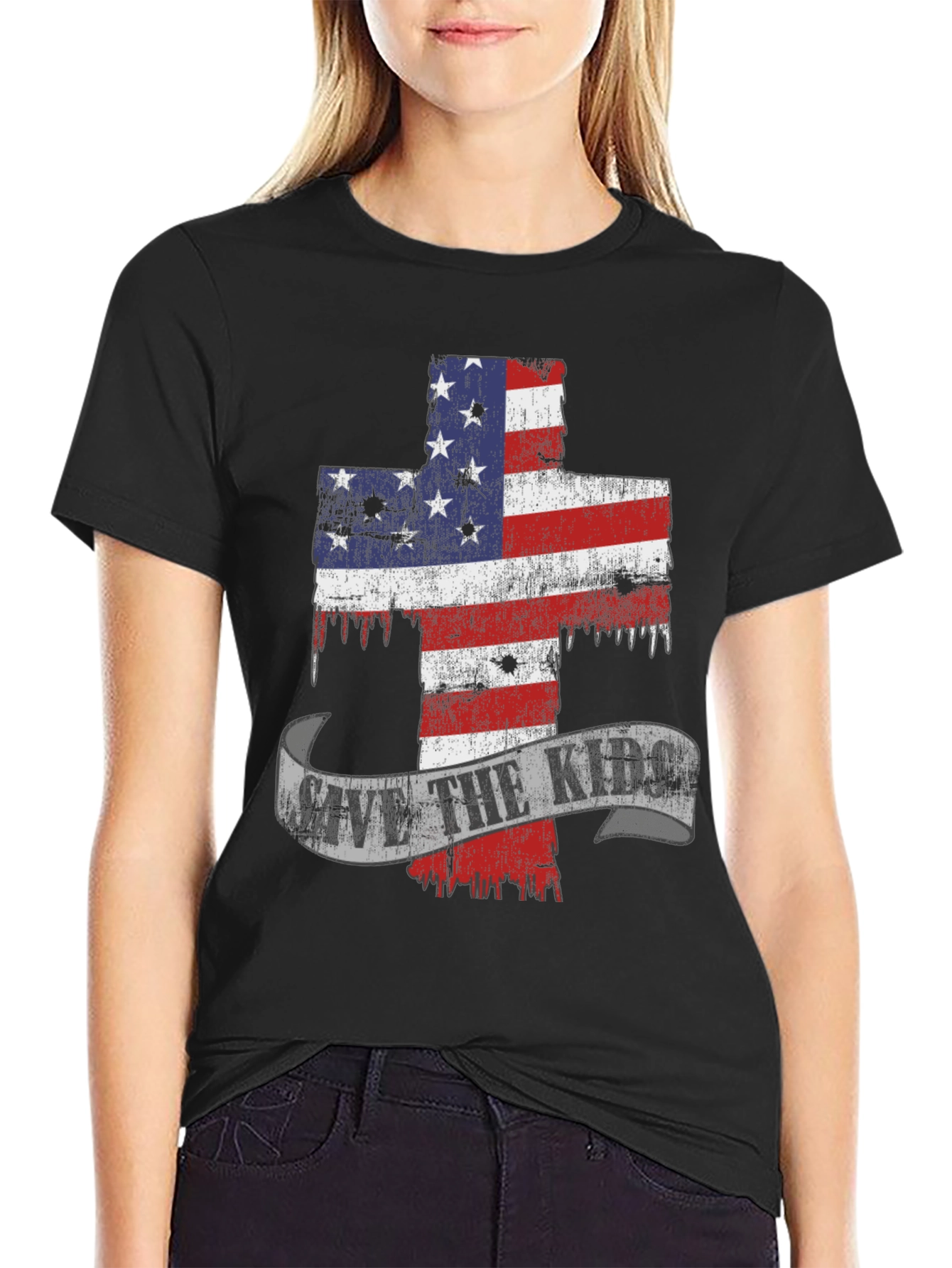 Patriotic Cross Graphic T-Shirt - Save the Kids