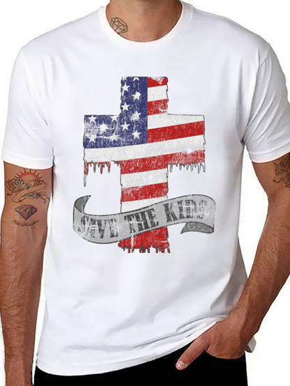 Patriotic Cross Graphic T-Shirt - Save the Kids
